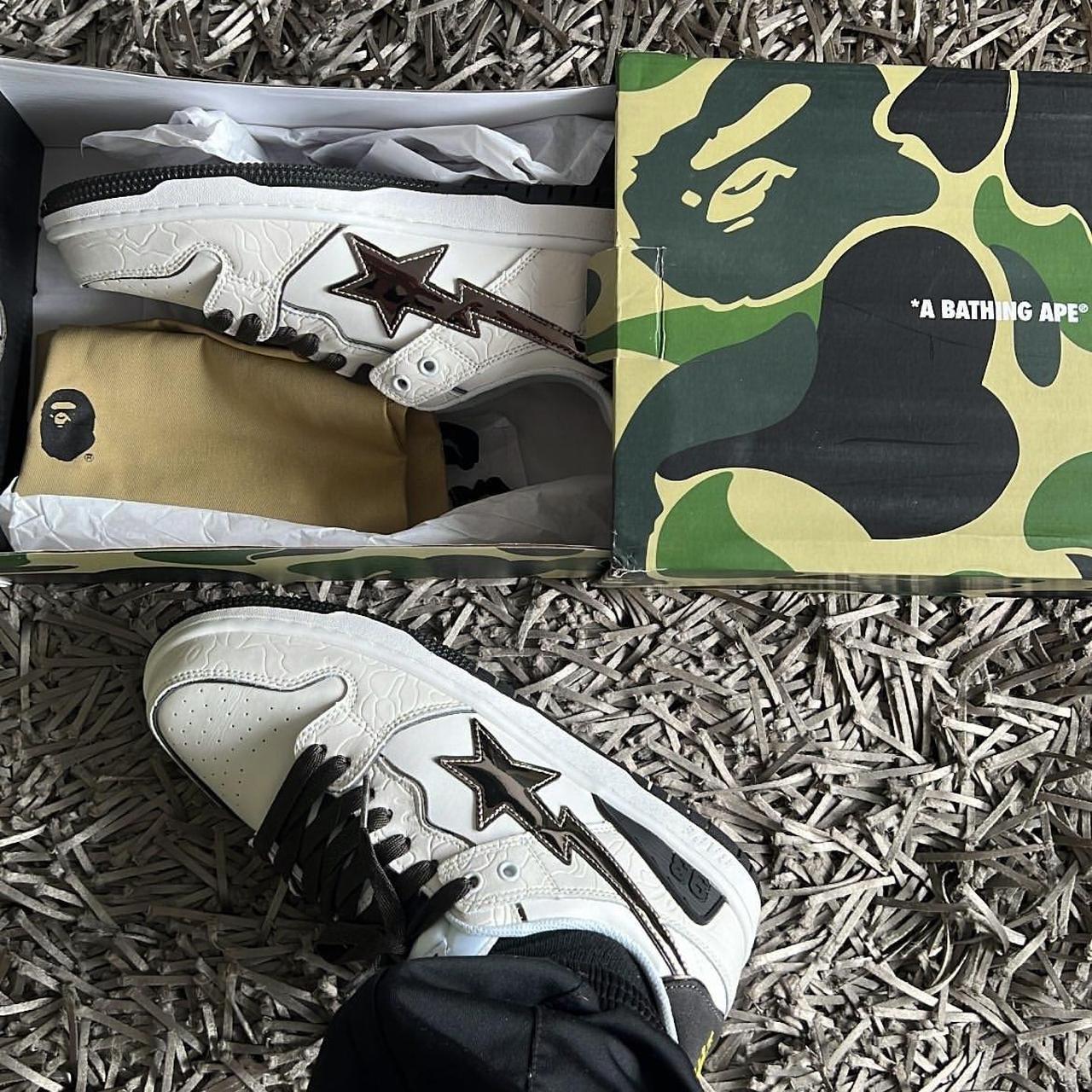 Bape sk8 sta white & silver. Stock X proof of... - Depop