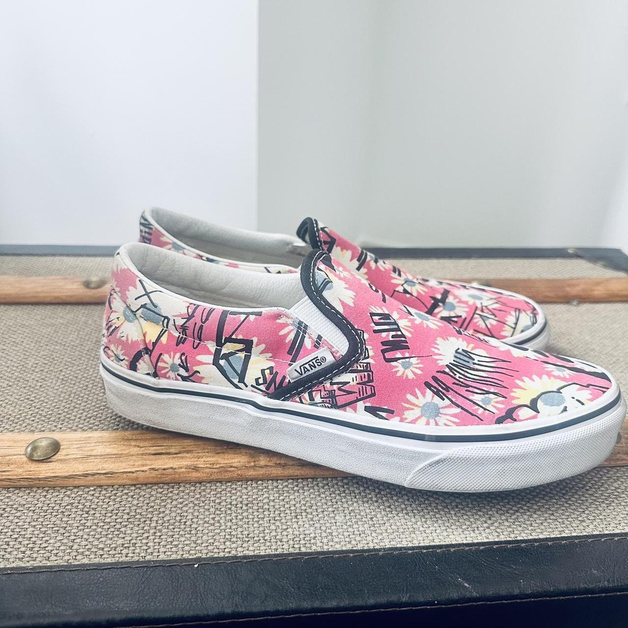 Vans hot pink and white slip ons with flower print. Depop