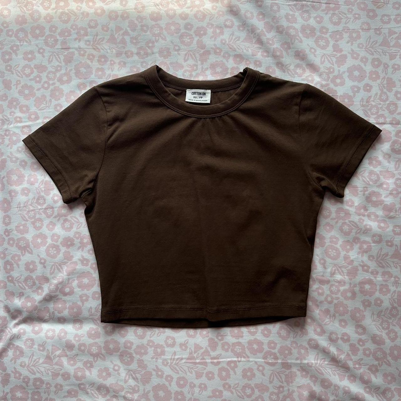 Cotton On Crop Top ♡Brown, fitted, cropped t Depop