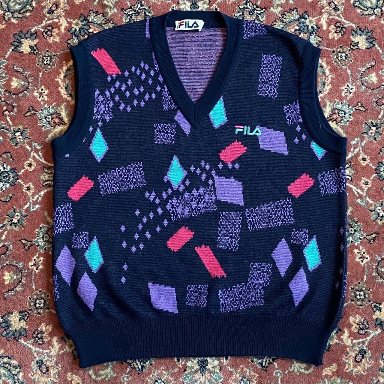 Vintage Fila Knitted Sweater Vest Funky... - Depop