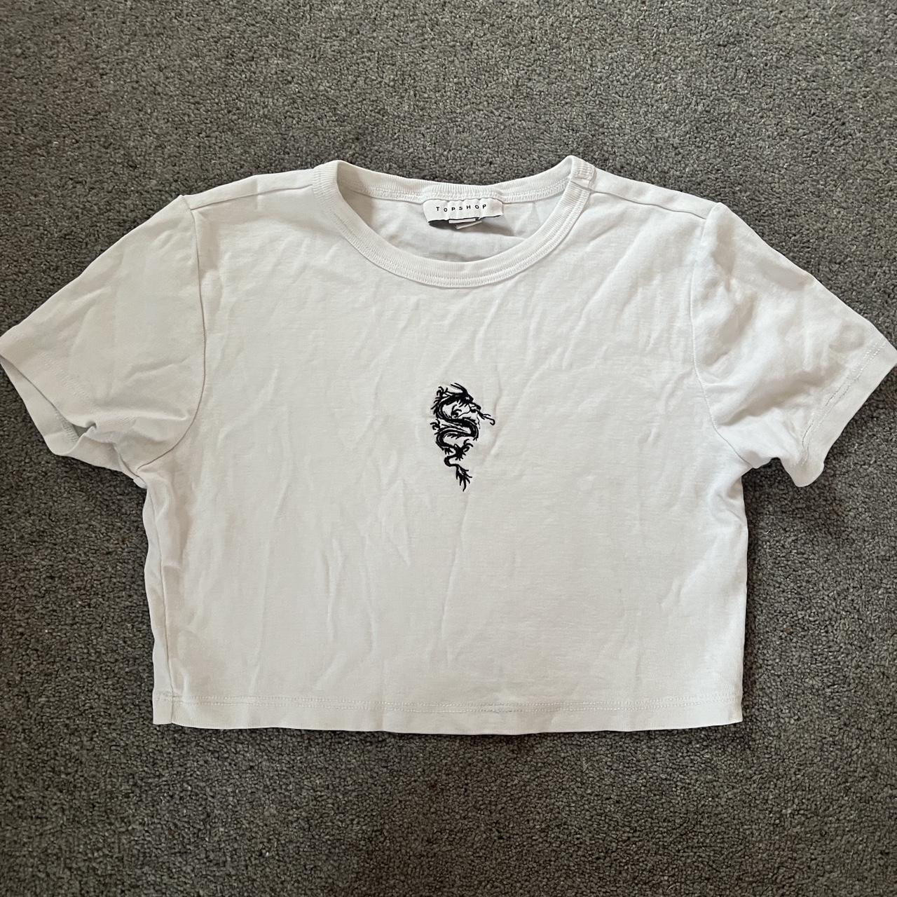 Topshop cropped white dragon tshirt Size petite 6... - Depop