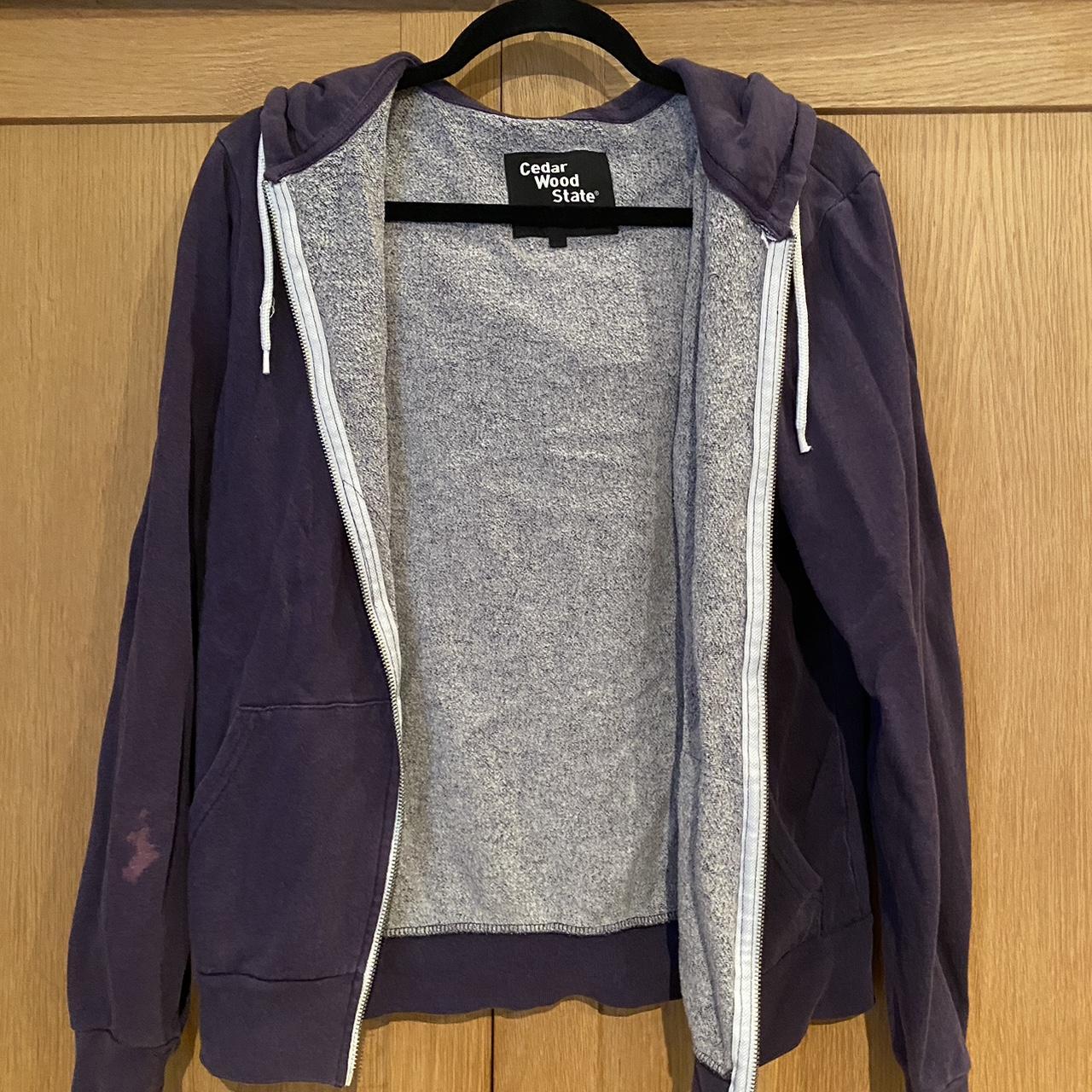 Purple zip up hoodie size xs small bleach stain on... Depop