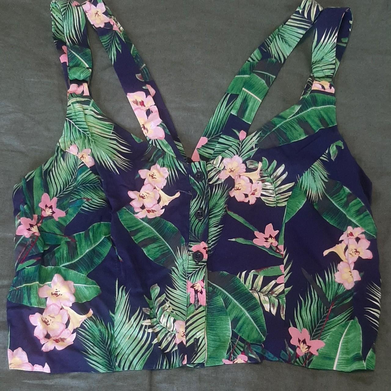 Botanical crop top Button up with ring detail on... - Depop