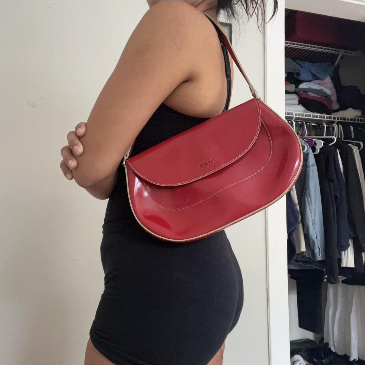 DKNY red leather bag Not sure if this is fake... Depop