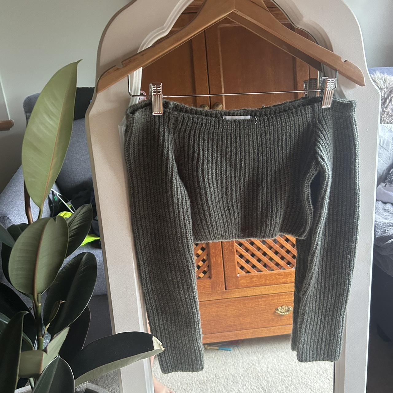 Grey Knit off the shoulder, cropped sweater. Fits 68 Depop