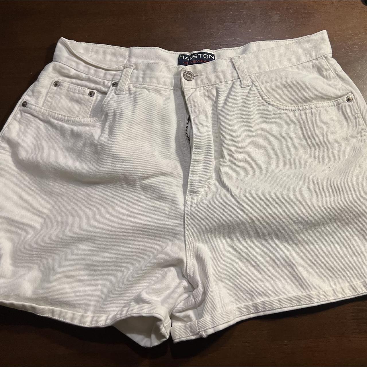 White denim shorts; small stain on the back (as seen... - Depop