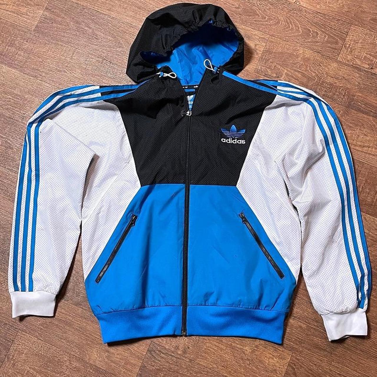 Adidas Men's Blue and White Jacket | Depop