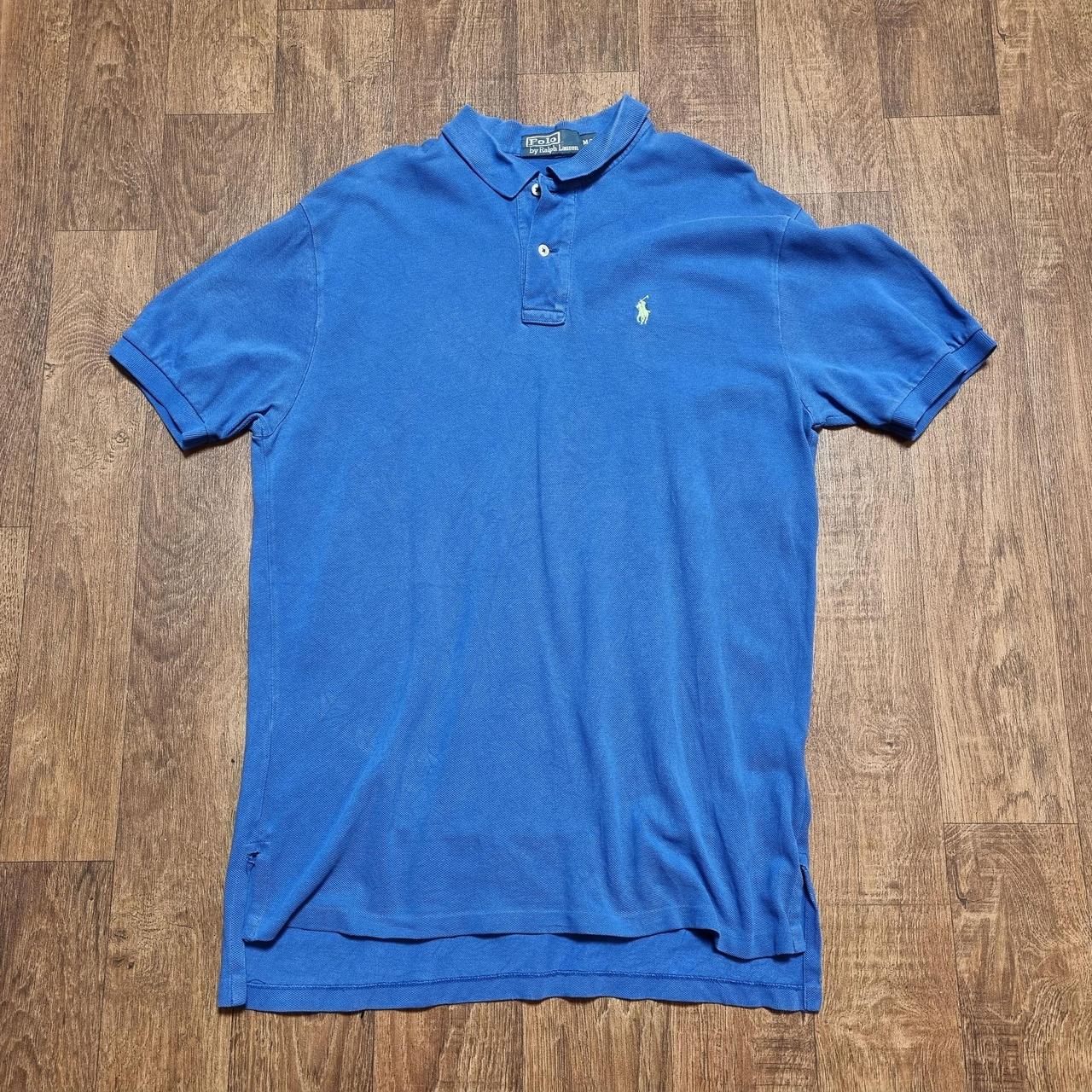 Mens Retro Blue Polo Ralph Lauren Polo Shirt Size... - Depop