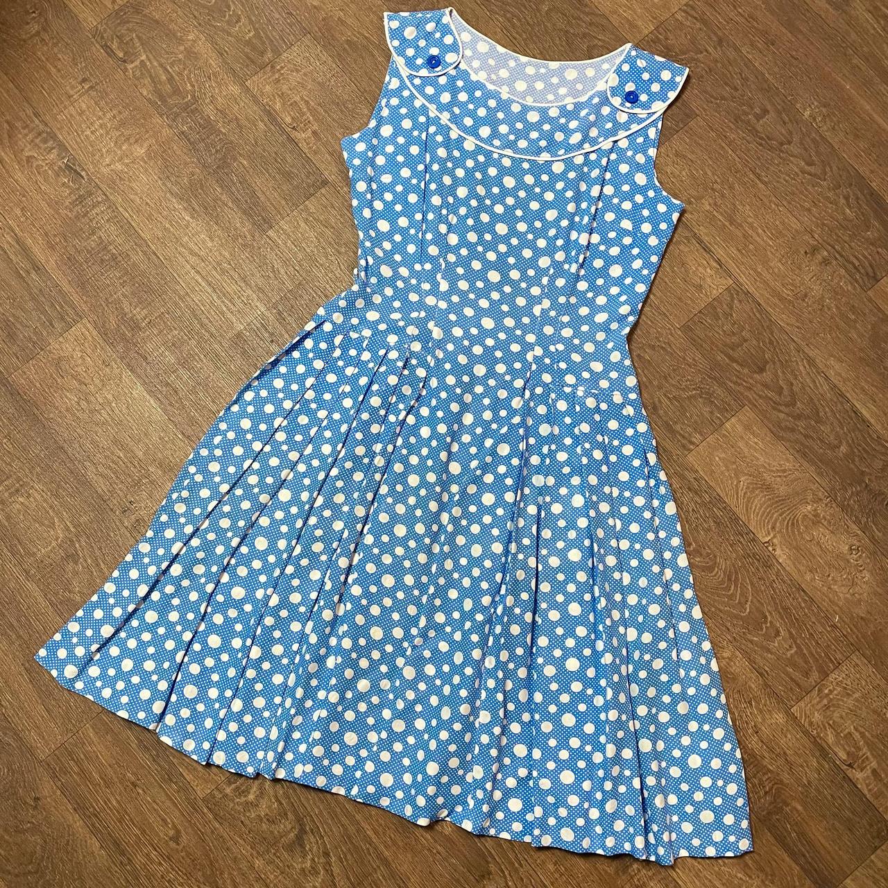 Vintage Dress | Original 1950s Vintage Blue Spotty... - Depop