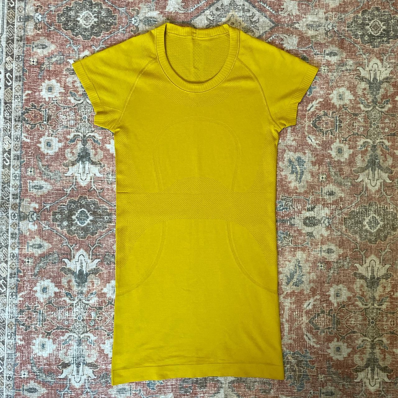 Yellow lululemon swiftly tech short sleeve size... - Depop