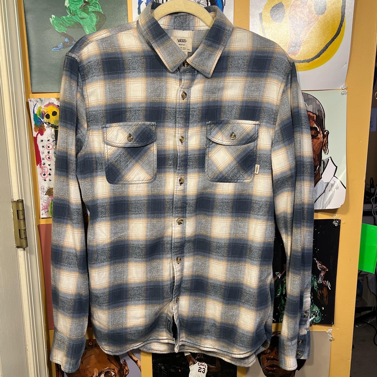 Vans Off The Wall Navy and Tan flannel shirt Men’s... - Depop