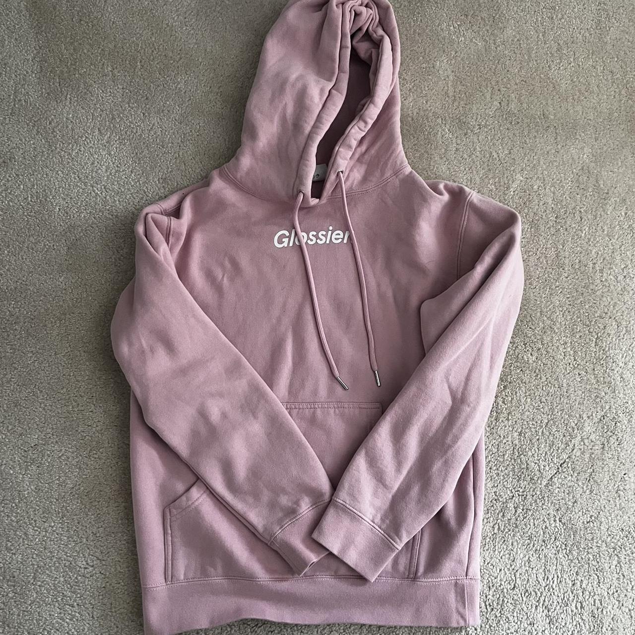 Glossier Women's White and Pink Hoodie | Depop