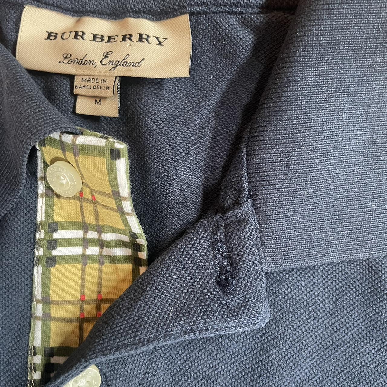 Classic Burberry dark navy polo shirt, size large , - Depop