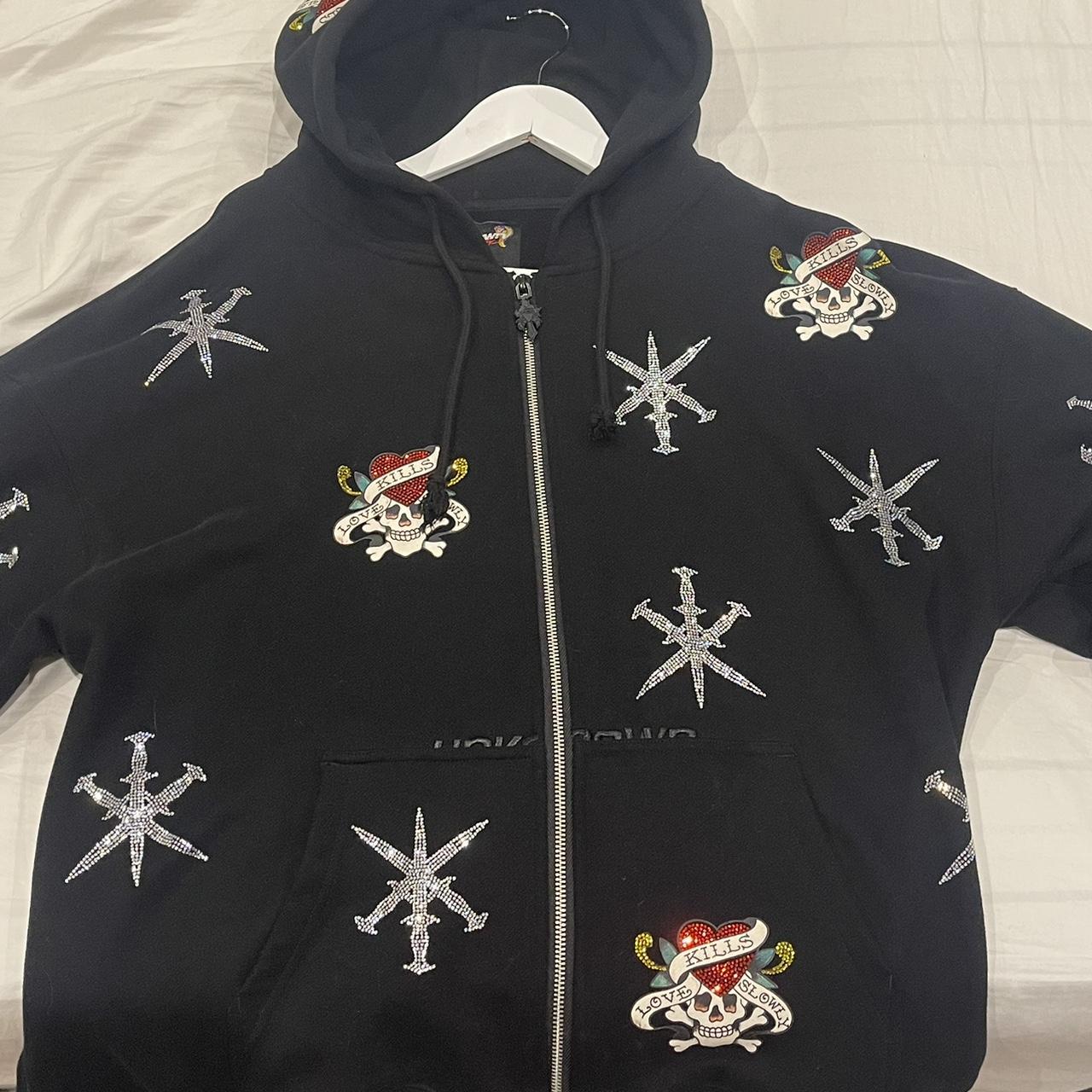 Ed Hardy Men's Black and Silver Hoodie | Depop