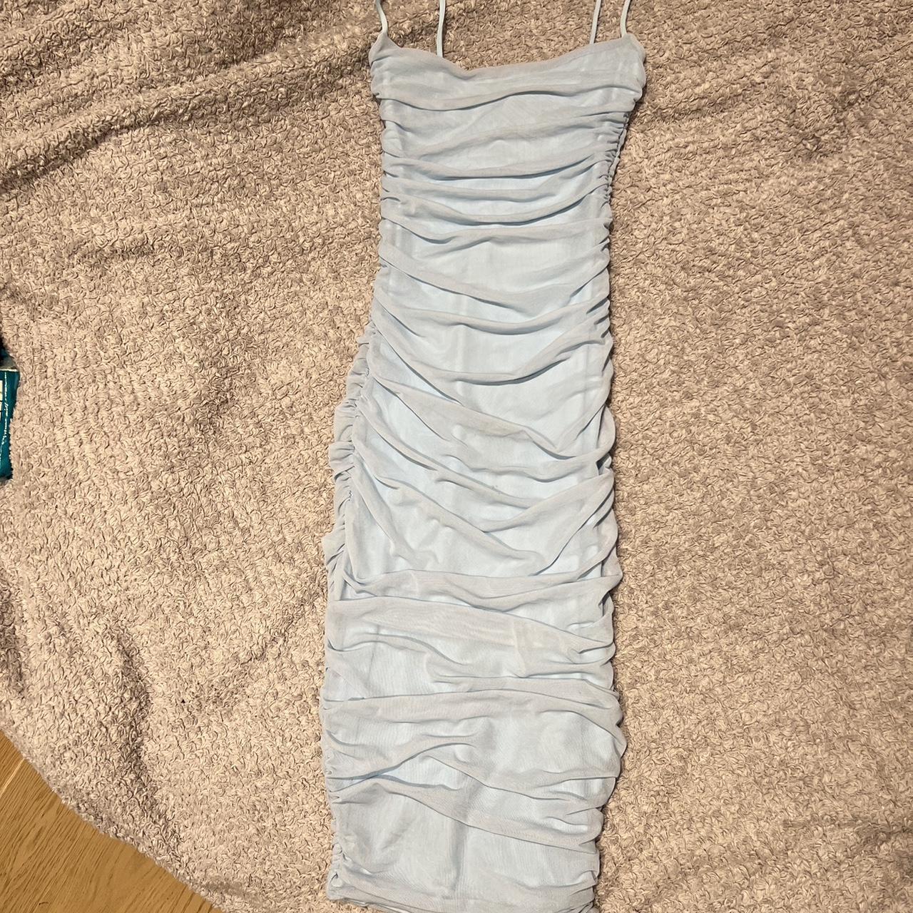 Oh polly ruched bodycon dress in baby blue. Very... Depop