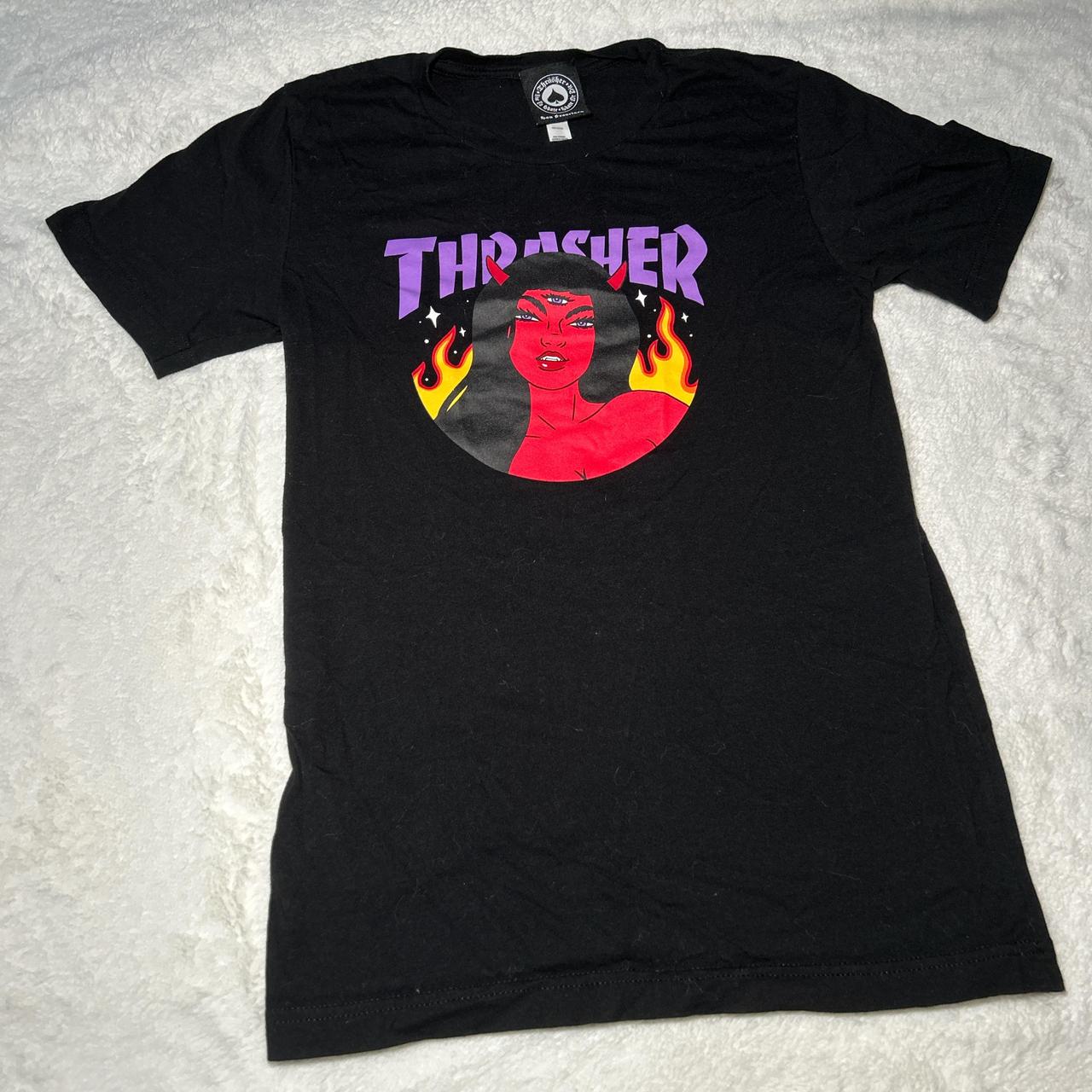 Black and purple thrasher shirt best sale