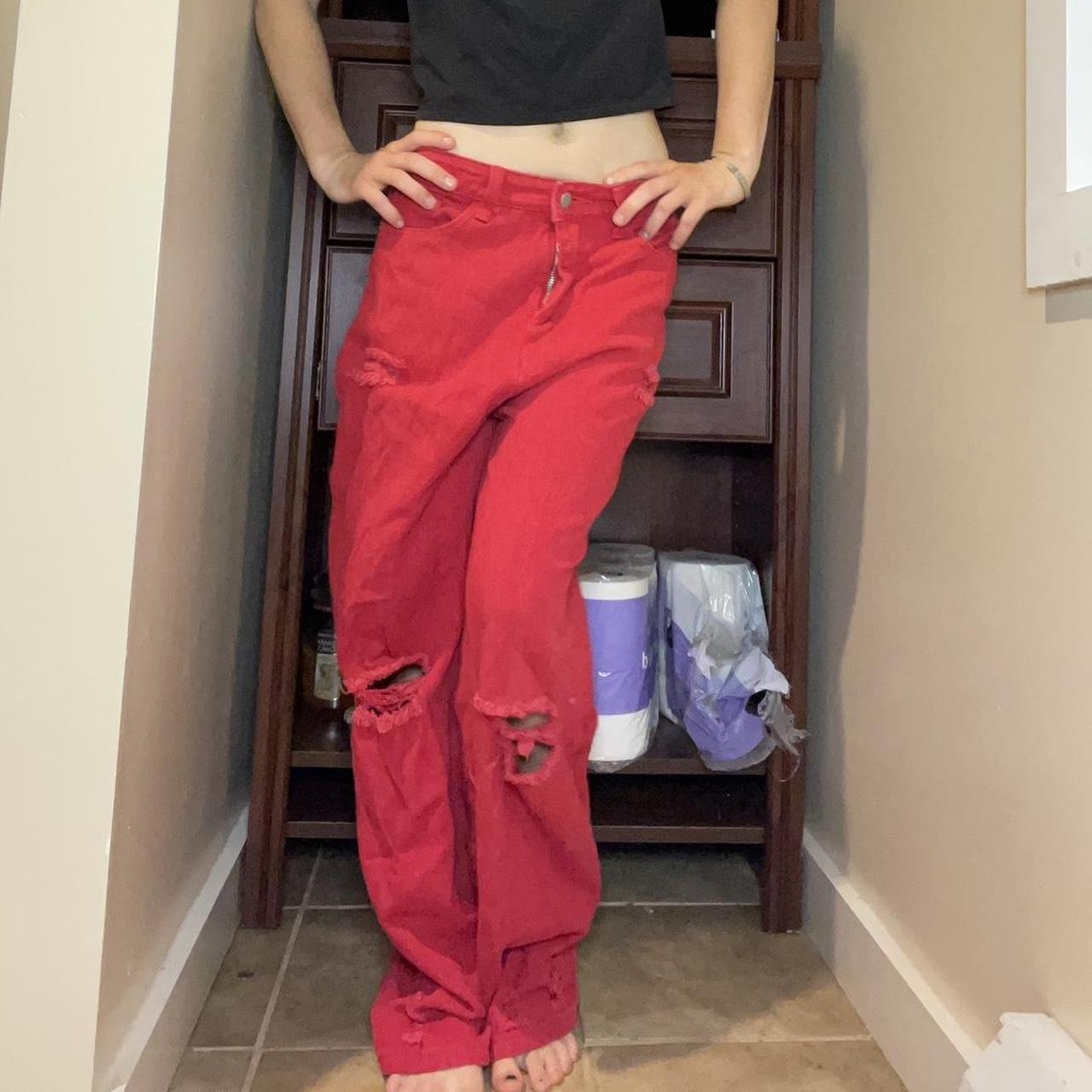 Shein red ripped baggy jeans... Depop