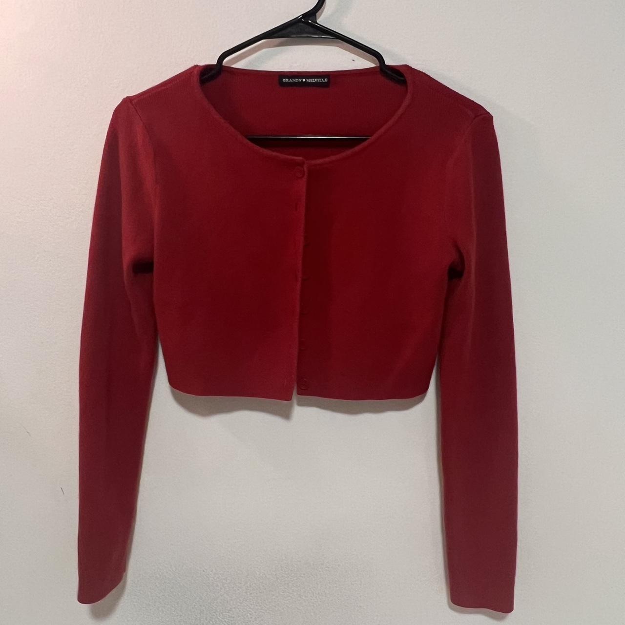 Red long sleeve brandy Melville cropped shirt. Will - Depop