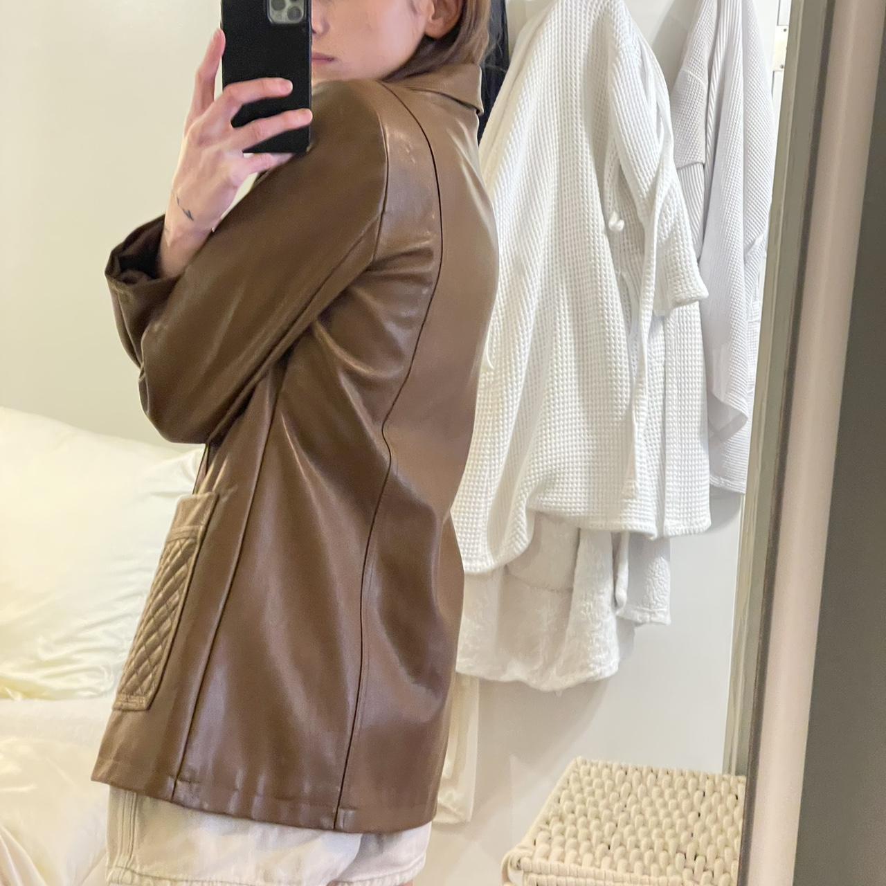 Nasty Gal Faux Brown Leather Jacket Fits size s-m... - Depop