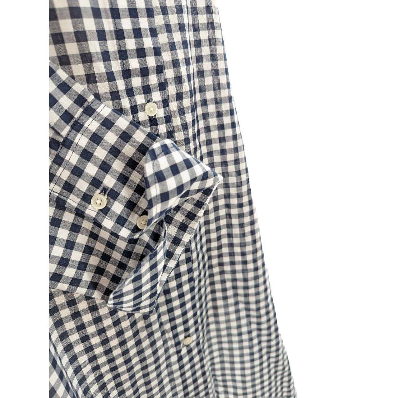 J. Crew Women Navy Blue and White Gingham Cotton... Depop