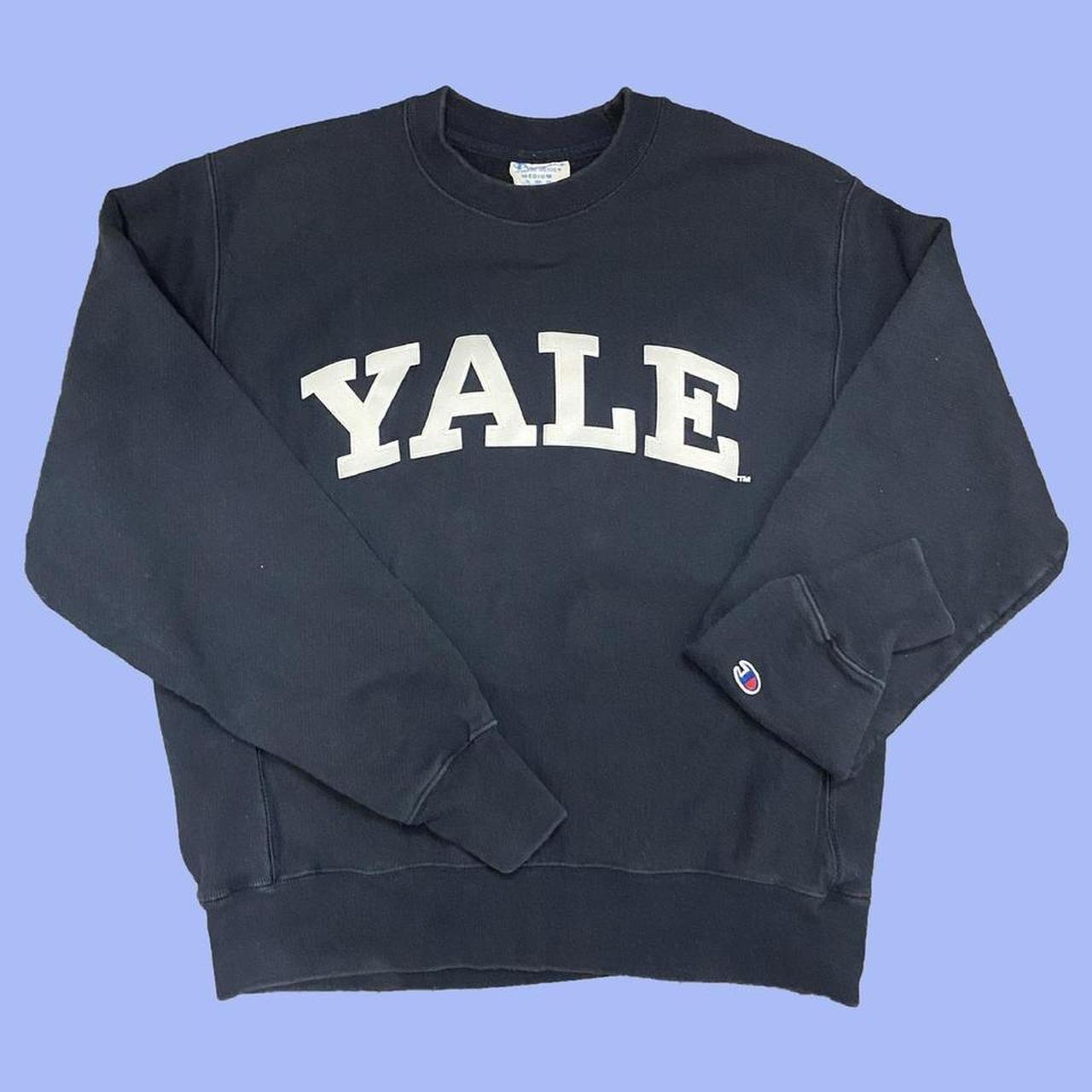 90s YALE Reverse Weave Crewneck. - tagged M, fits... - Depop