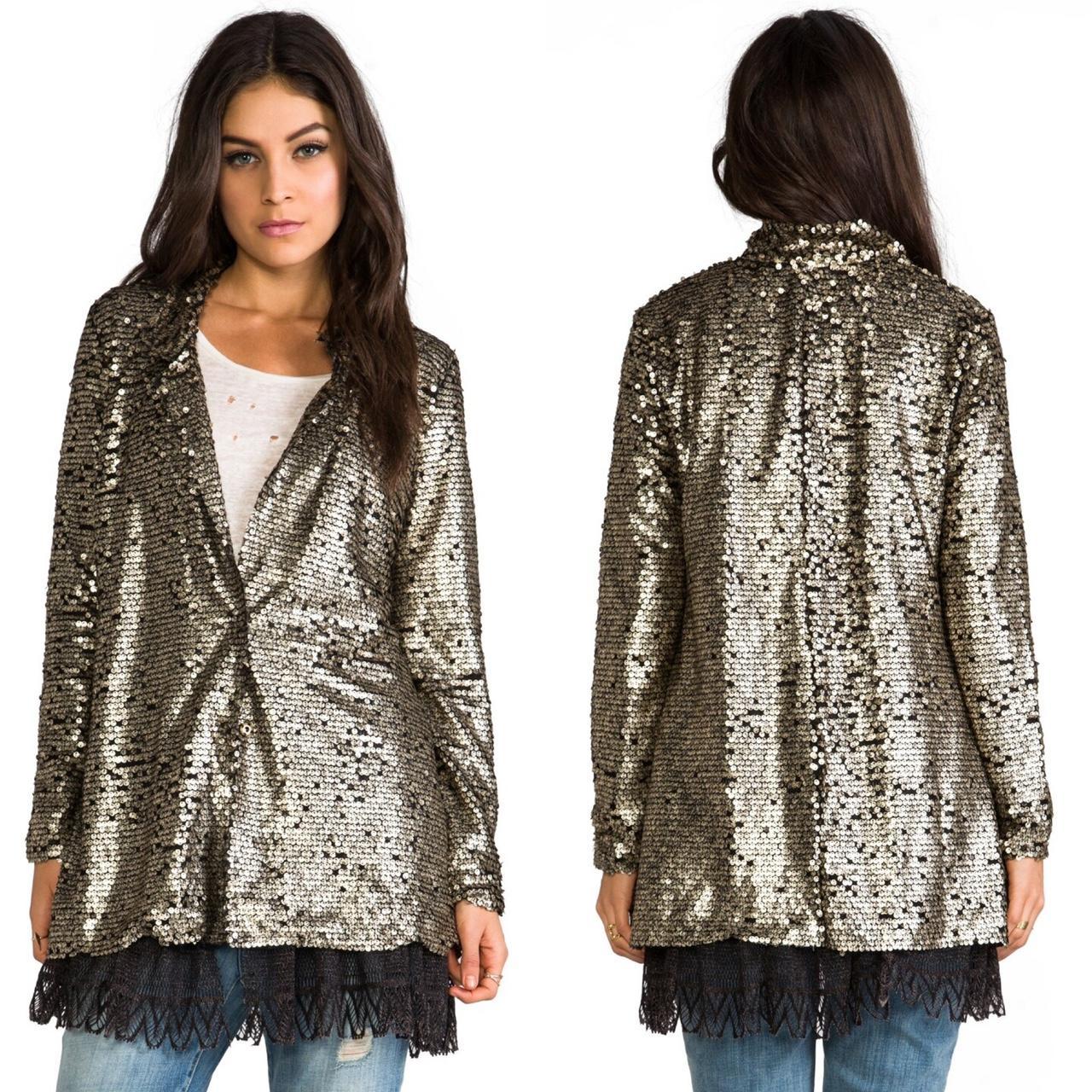 Free People Jacket Tarnished top Sequin Stardust Gold XSmall