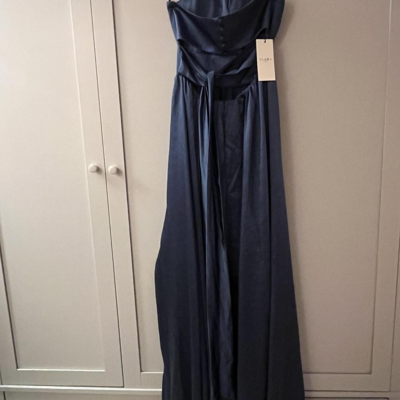 Club London Navy Satin Halter Neck Dress Bought for... - Depop