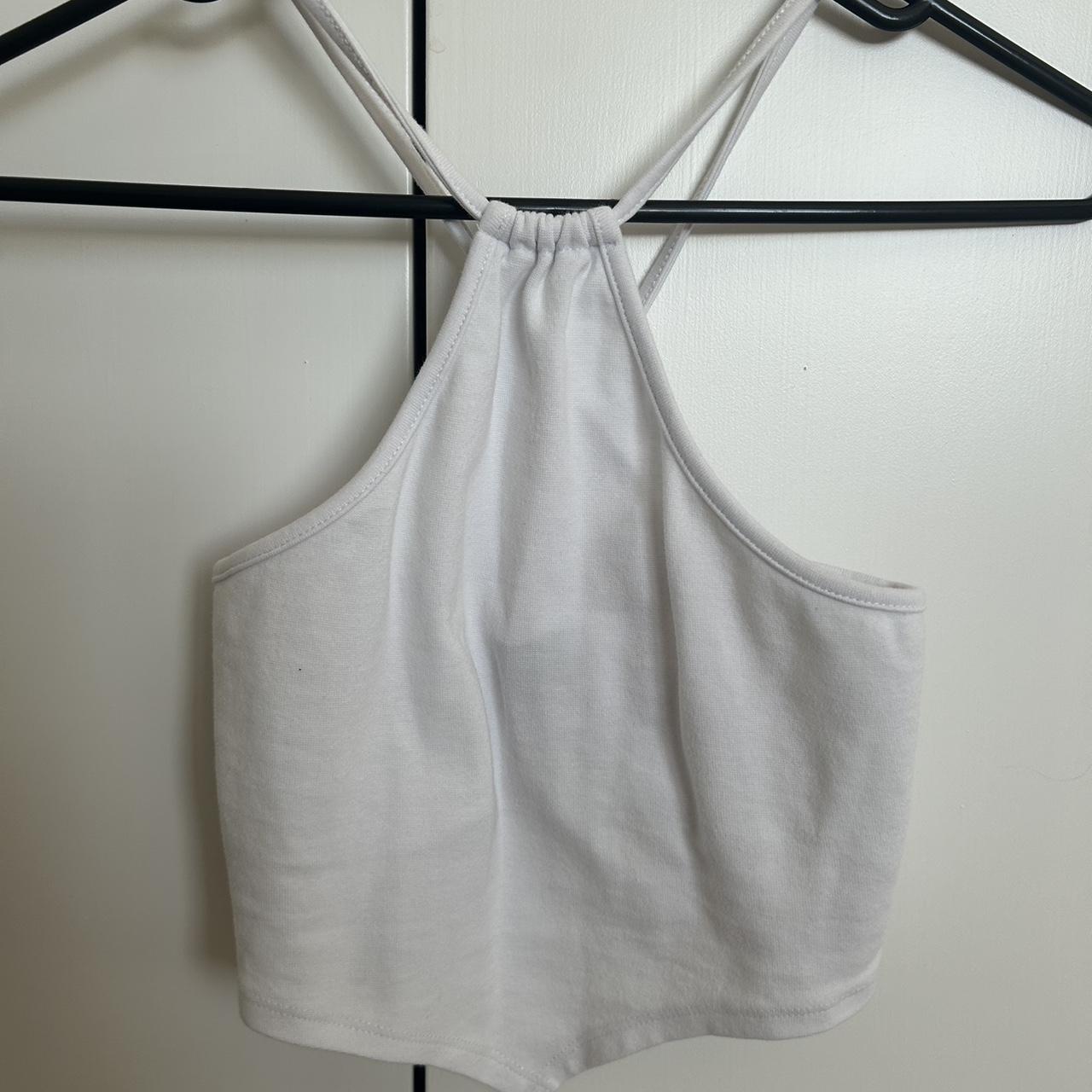 White crop halter neck. V at bottom (as shown in... - Depop