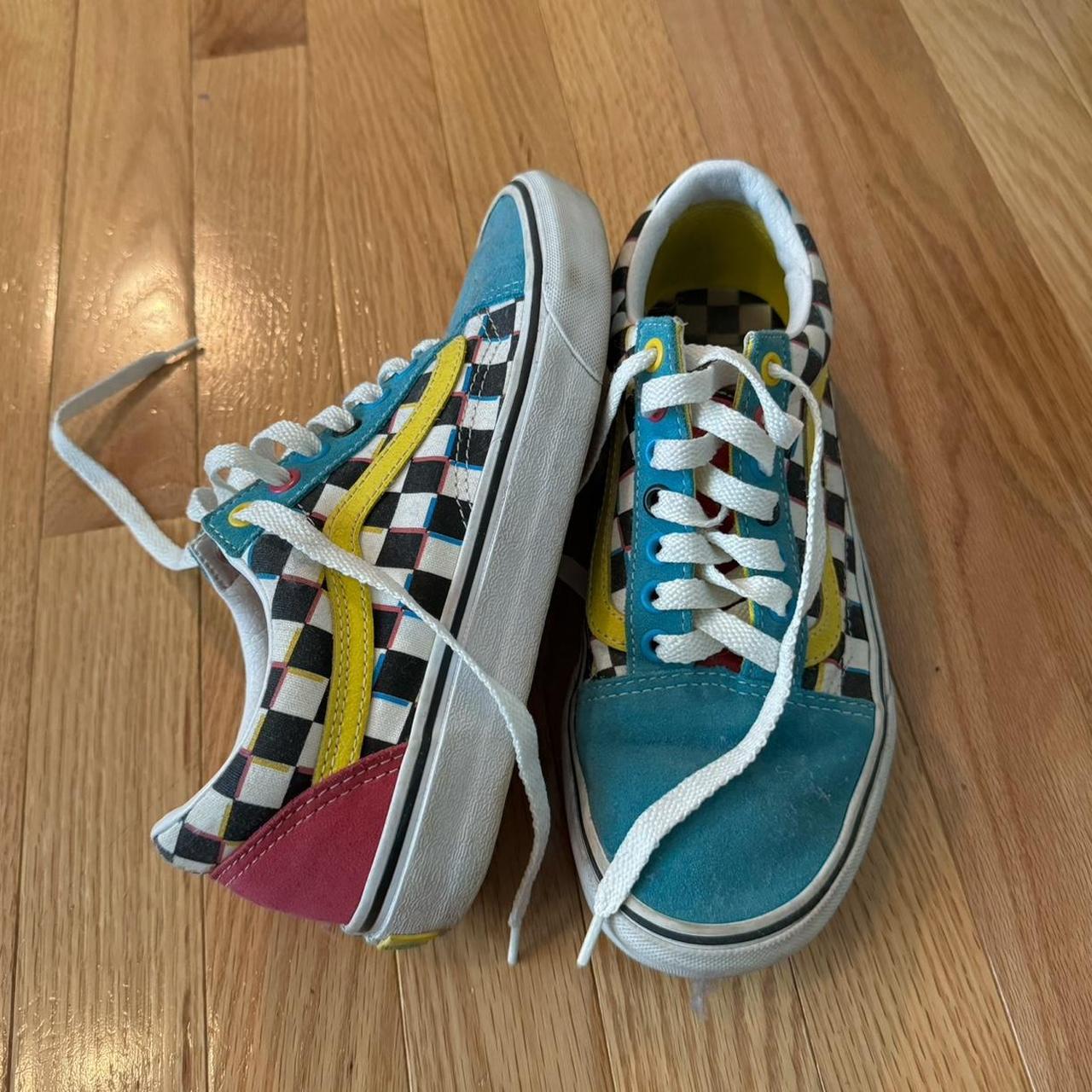 Colorful Checkered Vans Slight signs of wear as. Depop