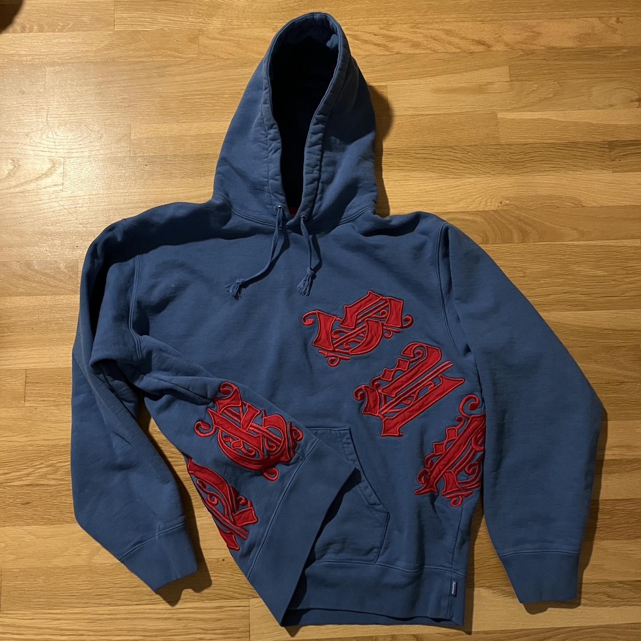 Supreme Men's Blue and Red Hoodie | Depop