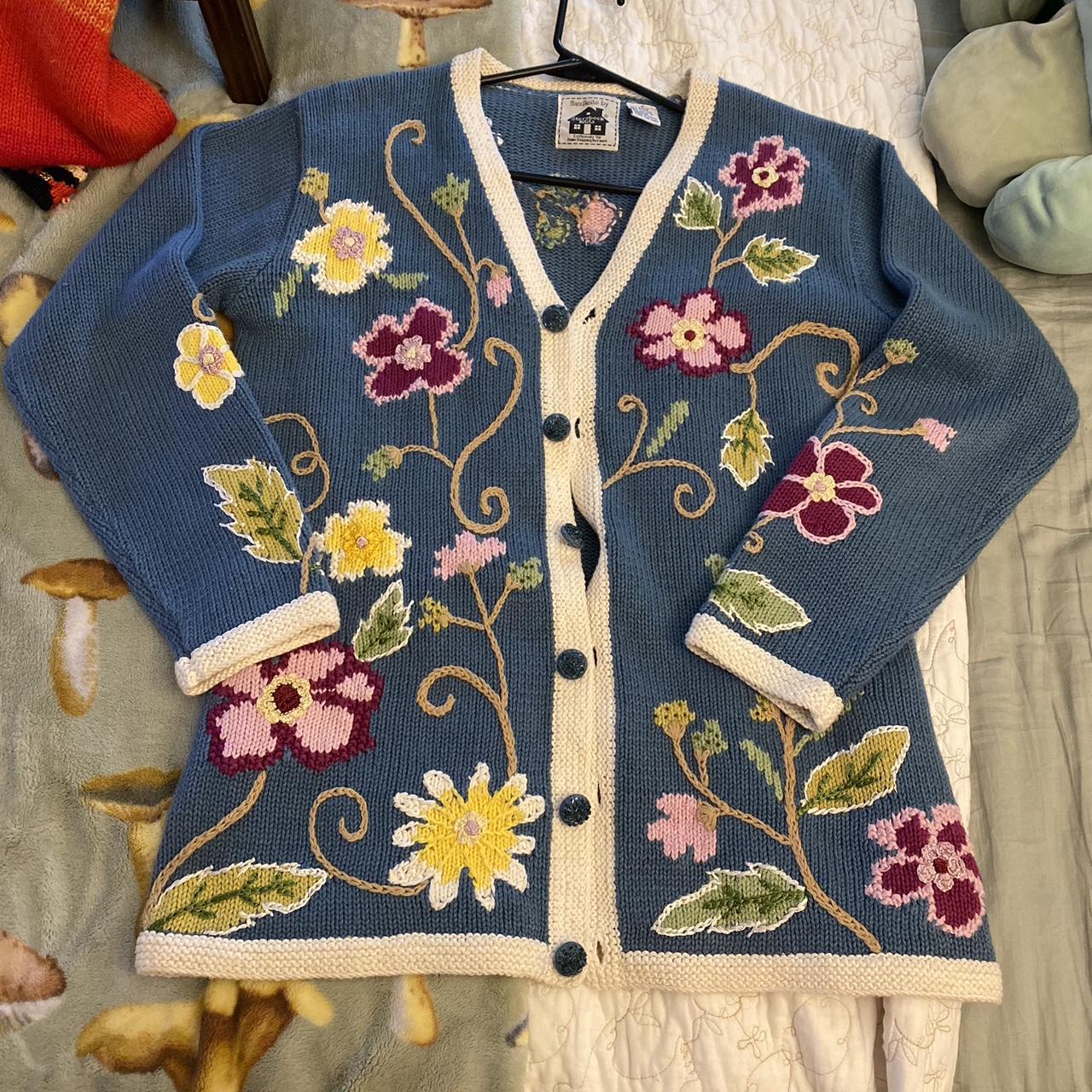 The prettiest floral knitted sweater. It s a very Depop