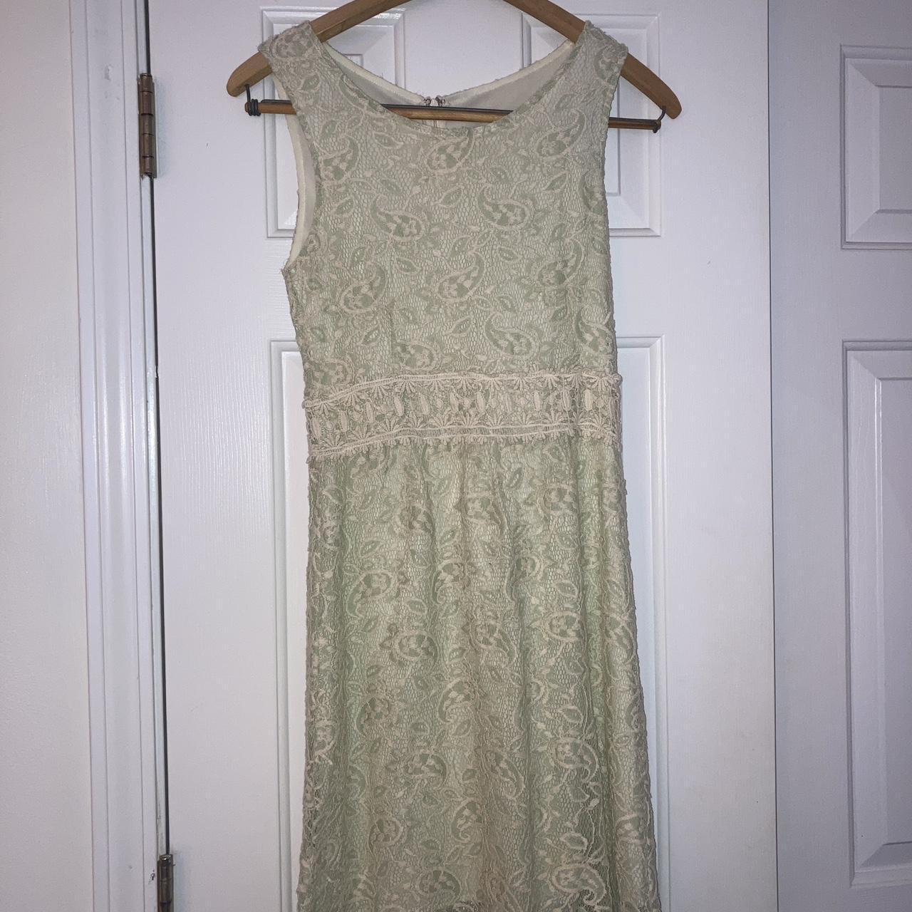 Altar'd State Women's Green and Cream Dress | Depop