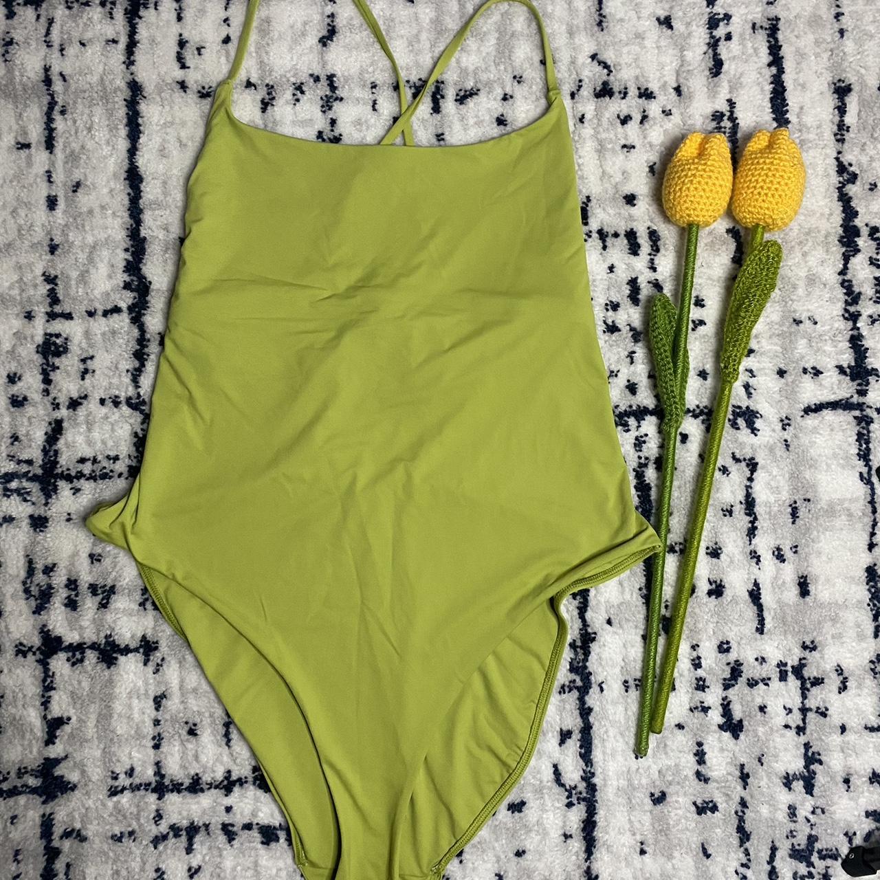 Everlane Renew Square Neckline green swimsuit one... - Depop