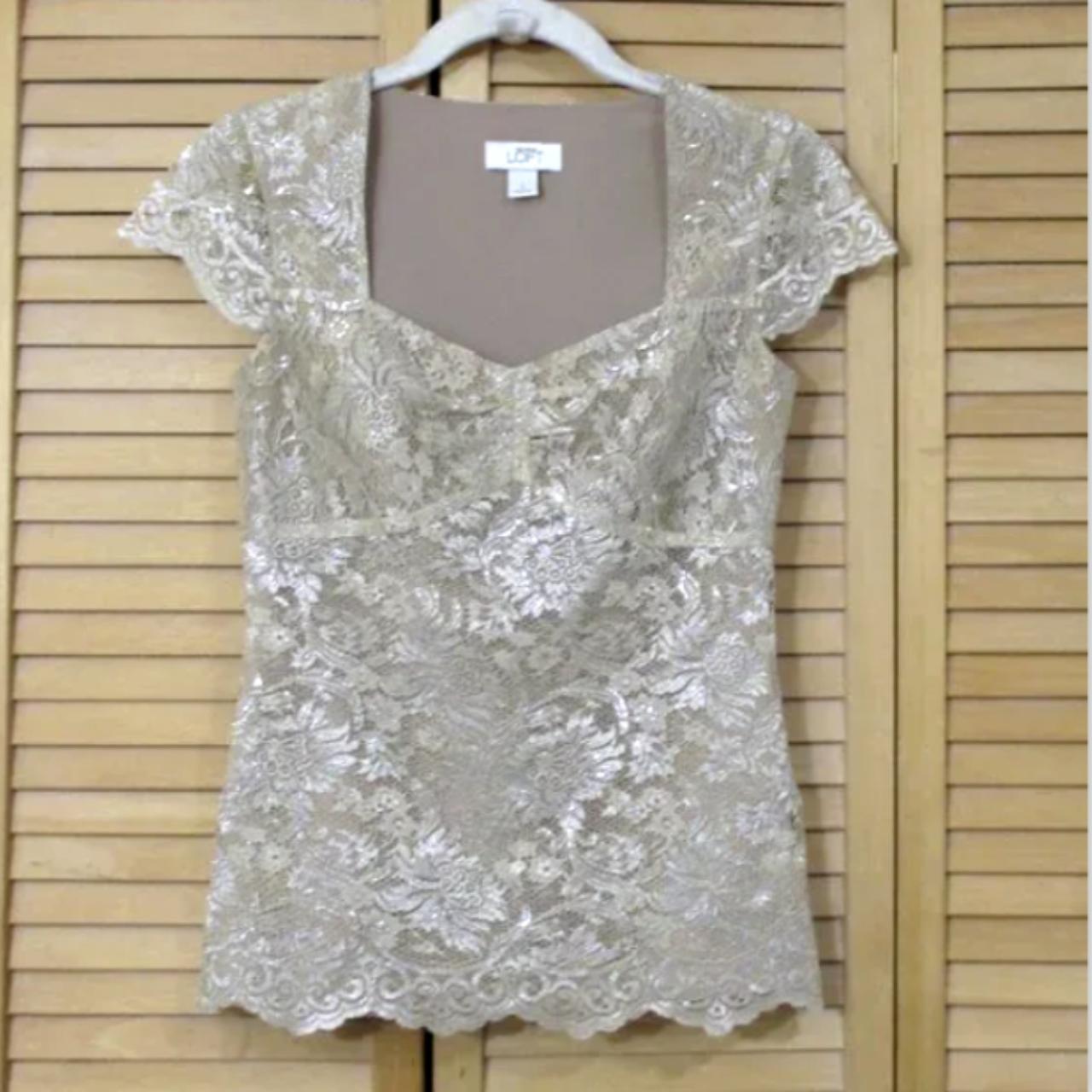 Ann Taylor LOFT Gold Lace Top With