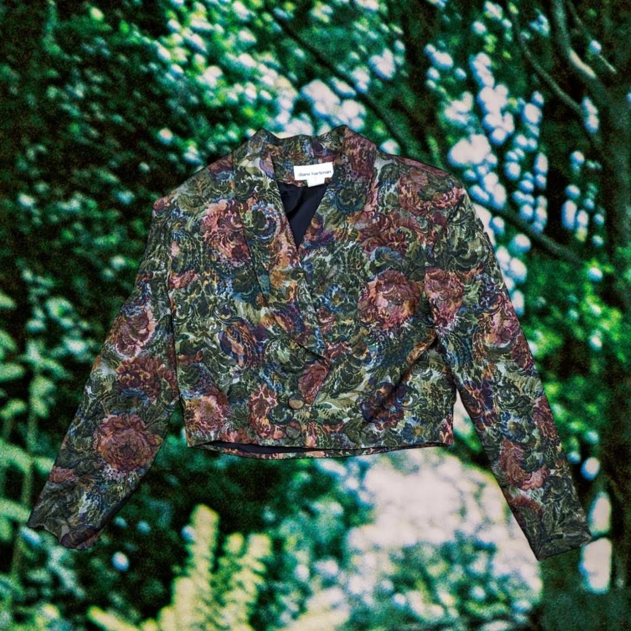 Vintage 80's Diana Hartman Metallic Floral Tapestry... Depop