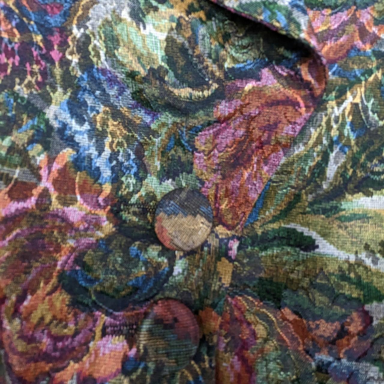 Vintage 80's Diana Hartman Metallic Floral Tapestry... - Depop