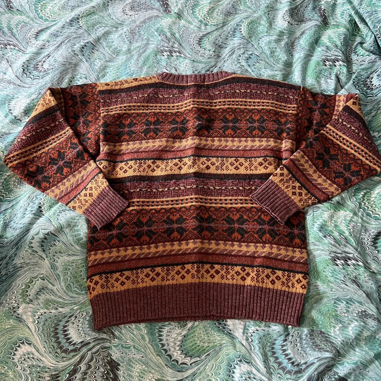 vintage knitted jumper multi colour, cool... - Depop