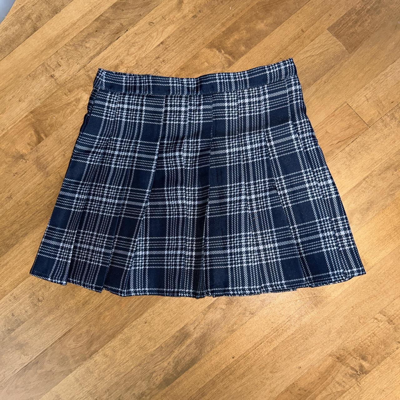 Xs S Blue Plaid Pleated Skirt No Tags Zipper On Depop