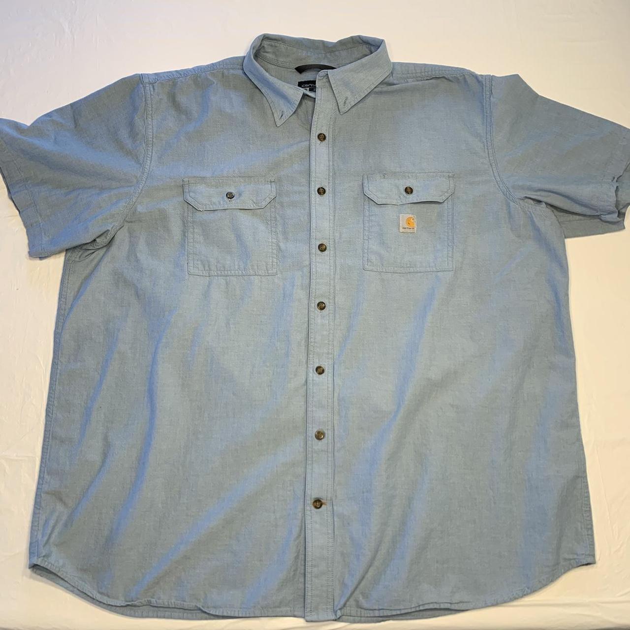 Carhartt Loose Fit Blue Short Sleeve Button Up Shirt... - Depop