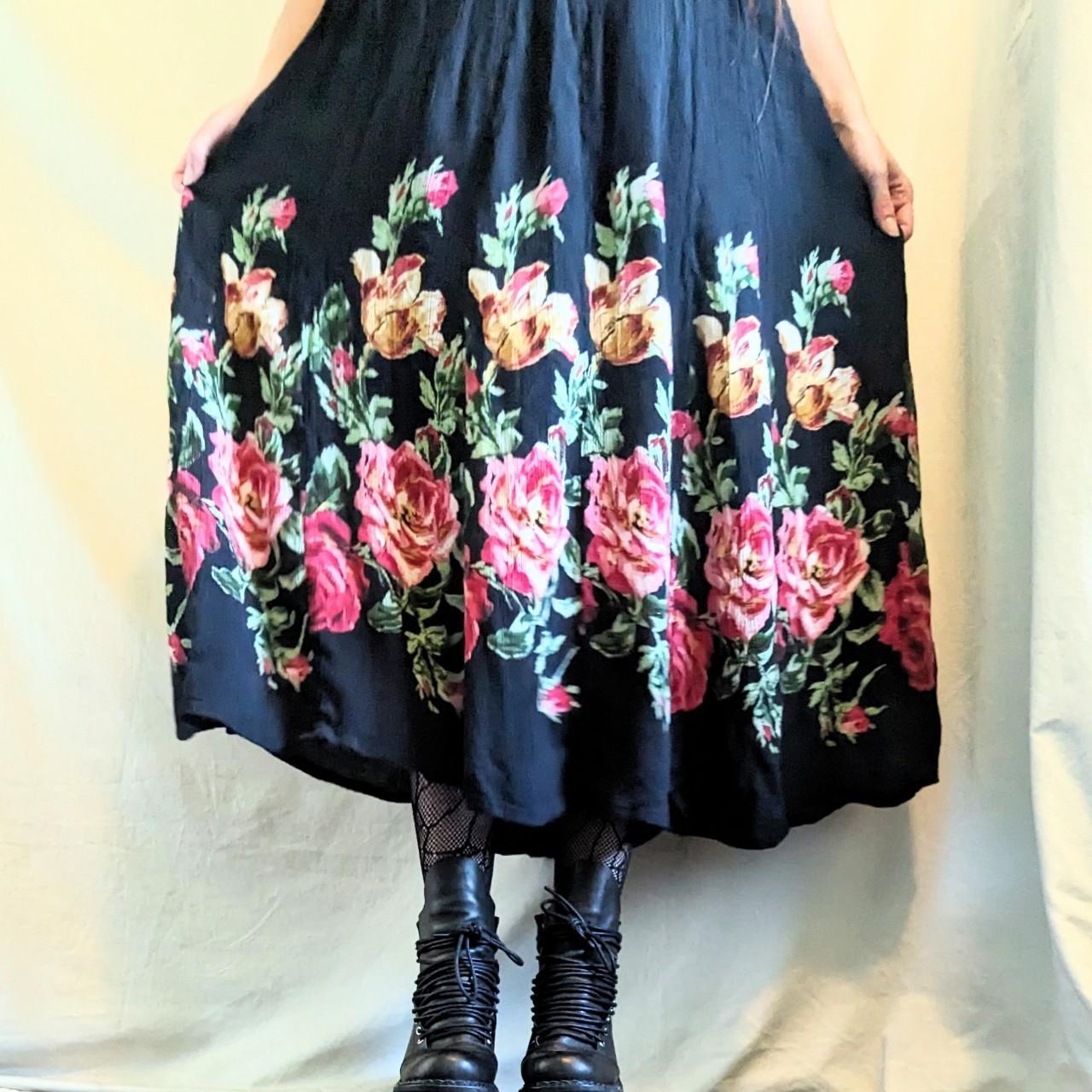 Lovely Vintage 90s Nostalgia Black Floral Maxi... - Depop