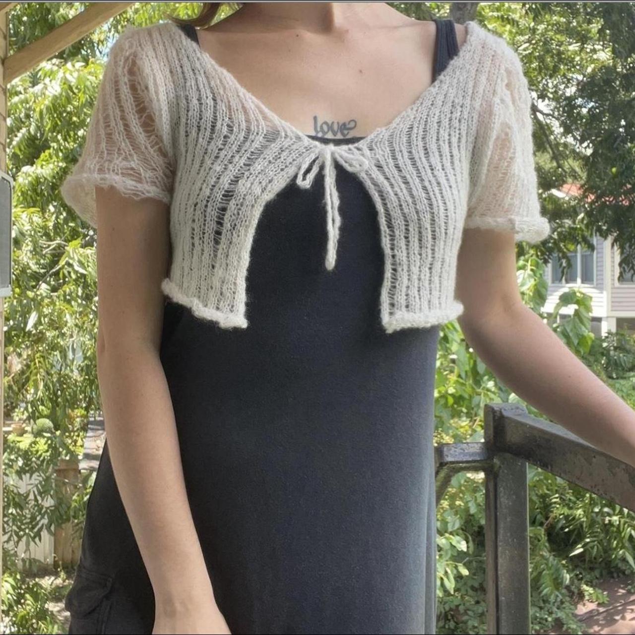 Handmade sheer distressed knit top with adjustable... - Depop