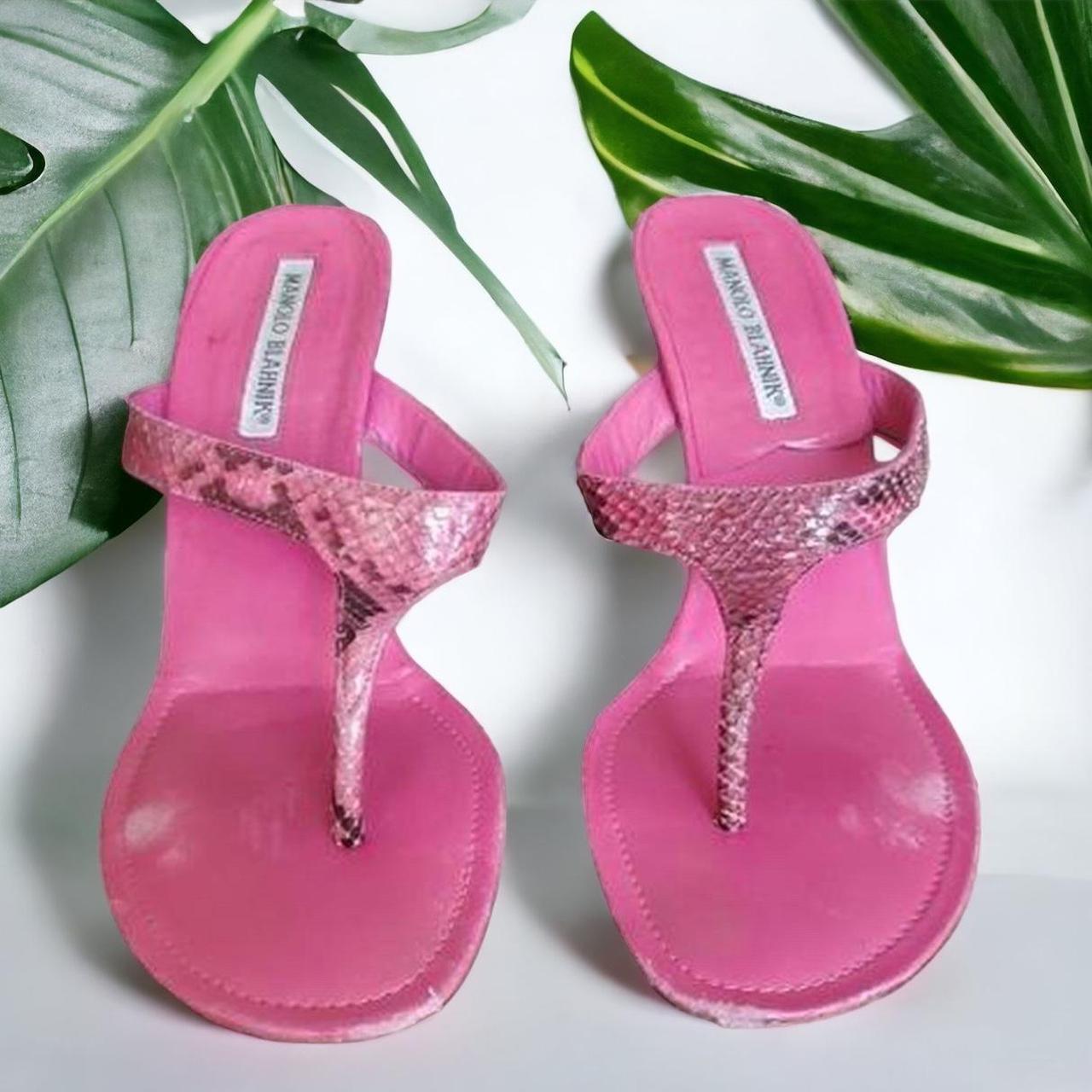 Y2K Manolo Blahnik Sandals Pink snake print Depop