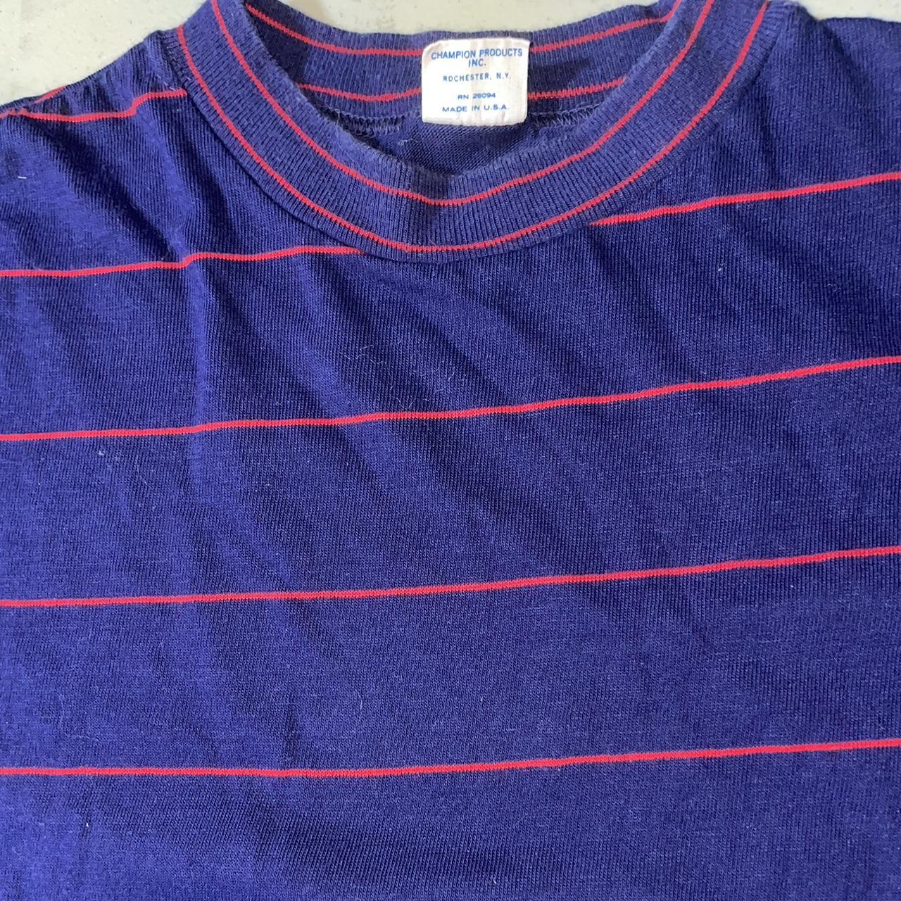 Vintage Champion Striped Shirt. Single Stitch - Depop