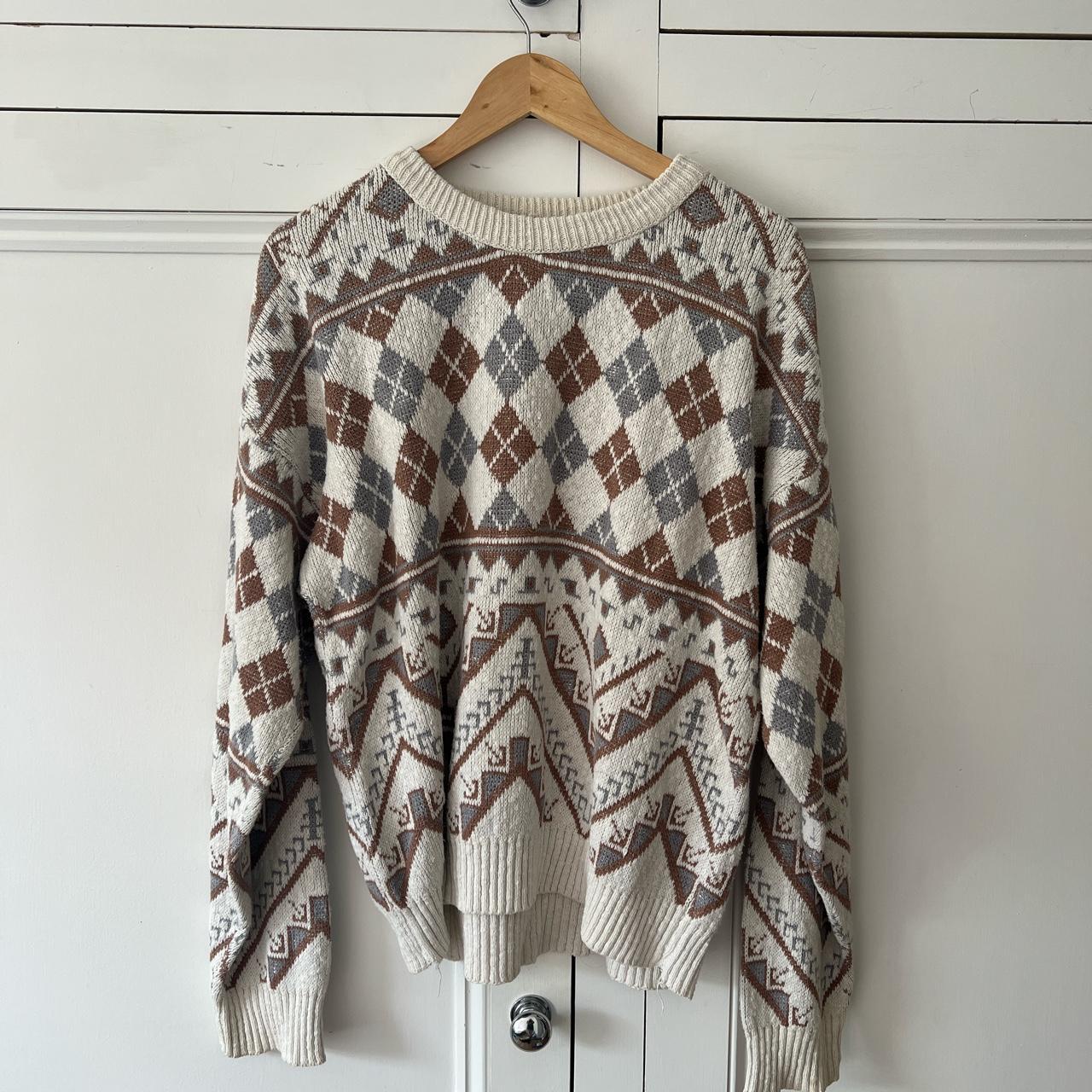 Women's Cream and Brown Jumper | Depop