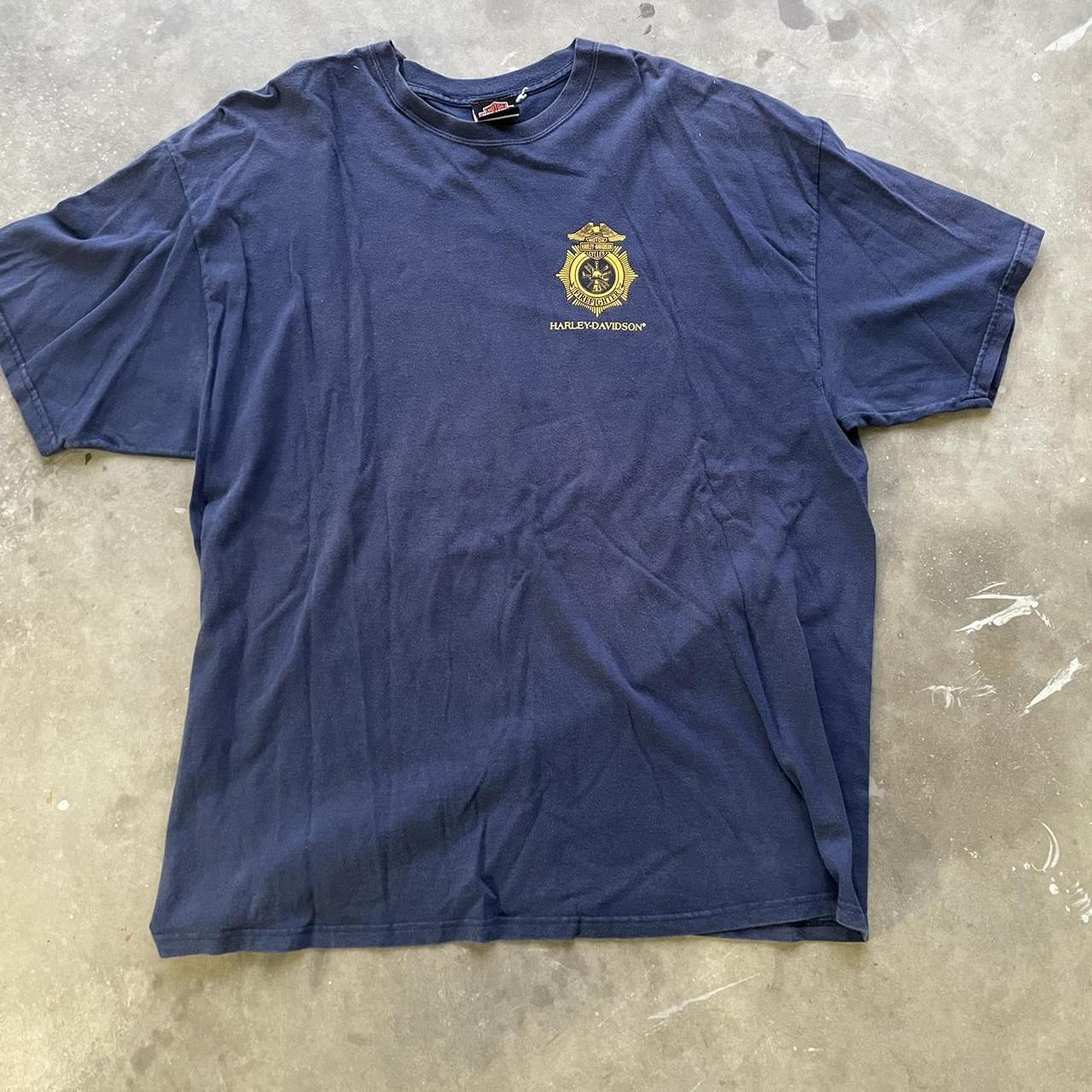 Harley Davidson Men's Navy and Yellow T-shirt | Depop