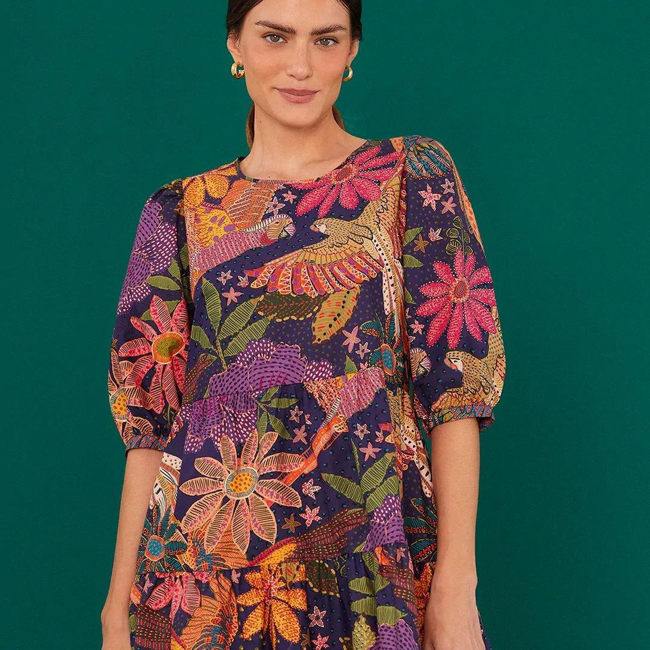 Farm Rio Navy Cool Macaw Organic Cotton Mini Dress... | Depop