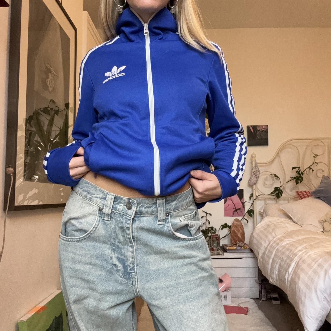 Adidas blue and white track top Very flattering... - Depop