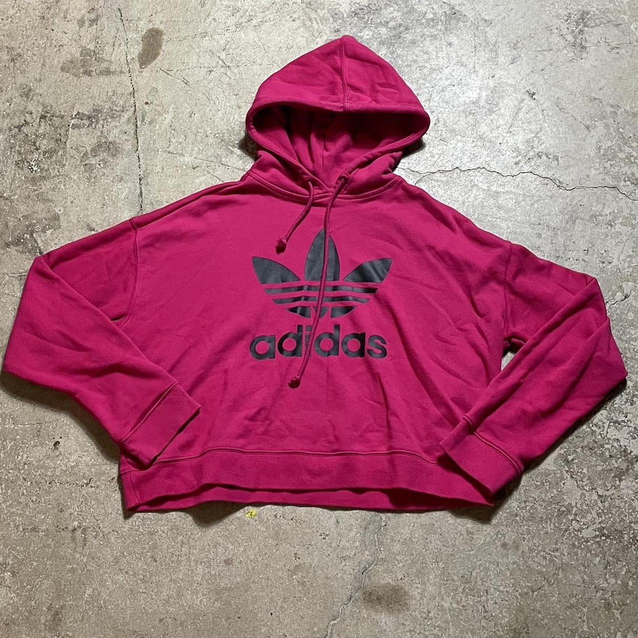 Large hot pink cropped adidas sweatshirt Tiny black