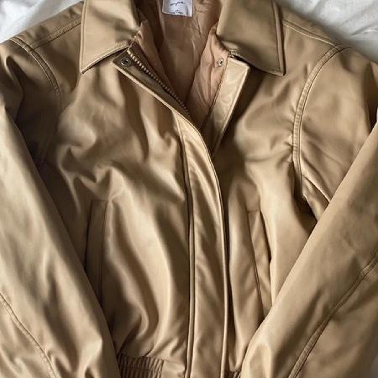 faux beige leather jacket, looks very similar to the... - Depop