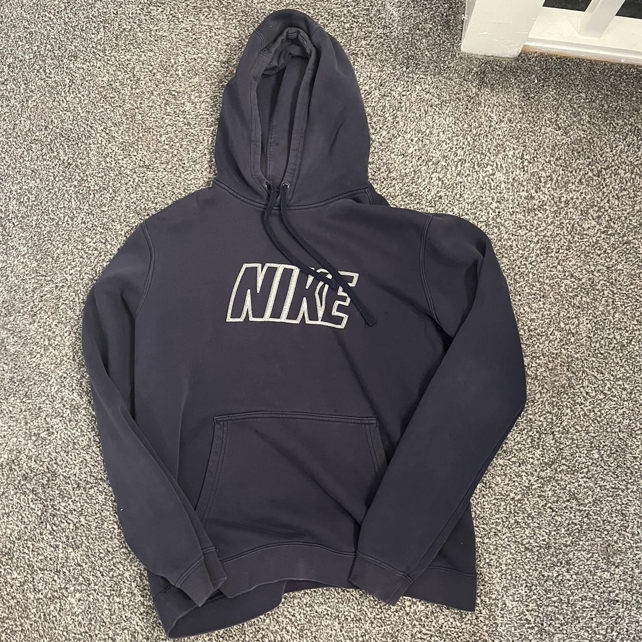 Navy Nike club spell out hoodie Size medium - Depop